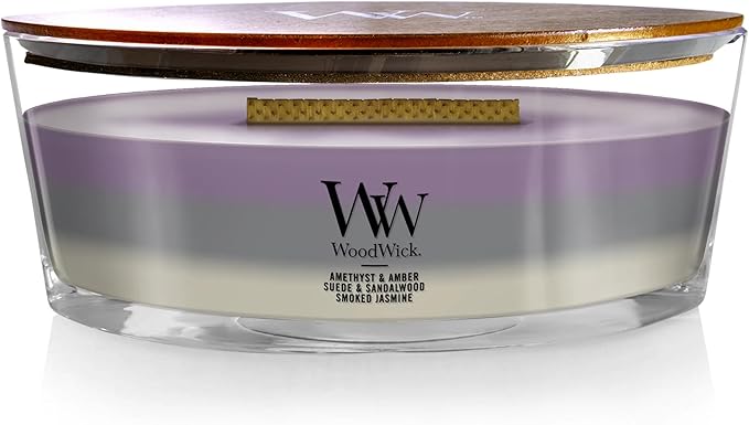 WoodWick Amethyst & Amber Gifts for Women and Men, 16 oz Ellipse Trilogy Candle with Crackling Wick