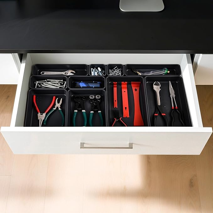 Kutesna 69PCS Large Plastic Drawer Organizer, 5 Sizes Versatile Desk Drawer Organizer Trays, Drawer Dividers, Organization and Storage Bins for Tools,Office,Jewelries,Kitchen Utensils and Makeup