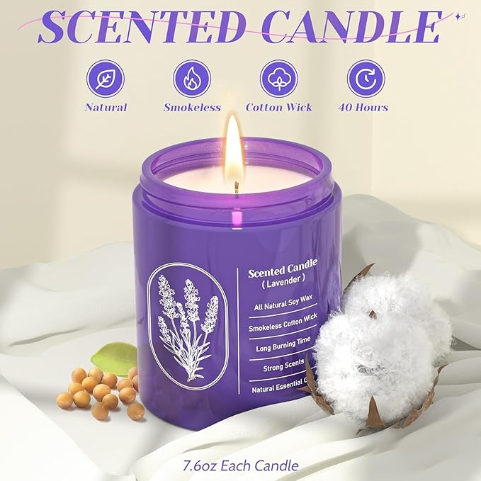 WarmEmbrace Lavender Candles for Home Scented, 30.4 oz Aromatherapy Purple Jar Candles for Women, 160 Hour Long-Lasting Burn Scented Candles for Birthday - 4 Pack