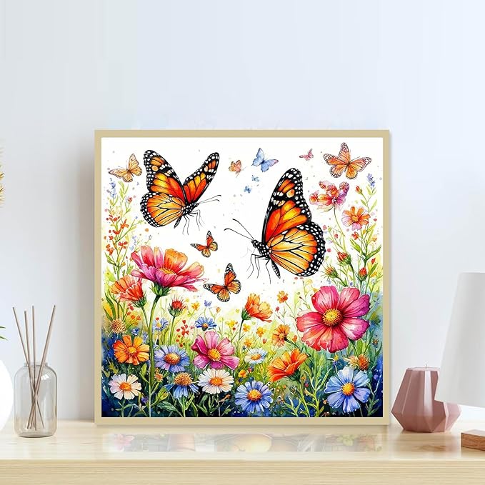 Accompany Wind Diamond Painting Kits for Adults, Butterfly Flower Diamond Art Kits for Beginners,5D Round Full Drill Diamonds Gem Art Crafts for Home Wall Decor Gifts 14x14 Inch