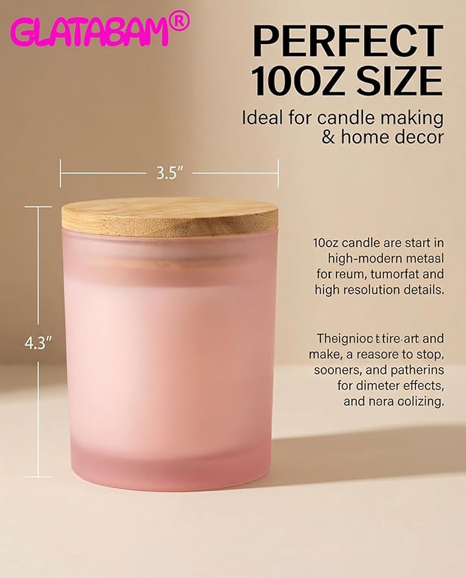 GLATABAM 10 OZ Candle Jars 12 Pack - Bulk Glass Candle Making Jars with Bamboo Lids & Labels, Heat Resistant Empty Reusable Candle Vessel for Containers(Frosted Powder)