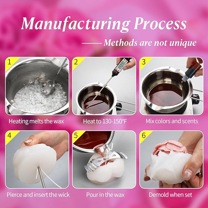 2Pcs Heart Flower Candle Wax molds Silicone Shapes for Candle Making Valentine Day Large Flower Candle Making Valentine Silicone Wax Mold for Candles moldes de silicona para velas