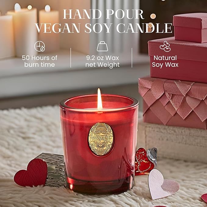 M&SENSE Natural Strong Soy Candle | Red Camellia & Vivid Red | 9.2 oz, 50H Burn Time | Candle for Her | Scented Candle for Women