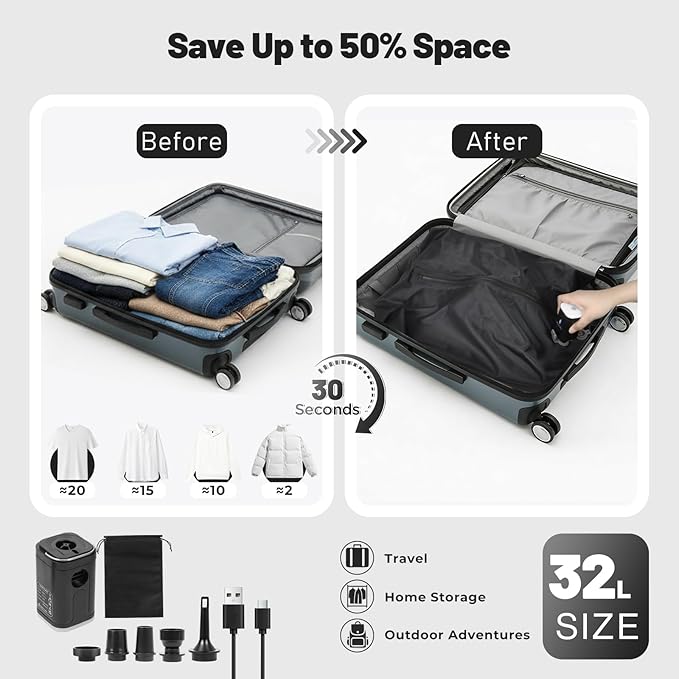11-Pack Travel Vacuum Bags with Pump, 2×32L TPU IP68 Waterproof Seal Bags +9 PA+PE (3 Sizes) for Heavy Clothes, Winter Coats, Bedding, Basement, Luggage & Long Travel