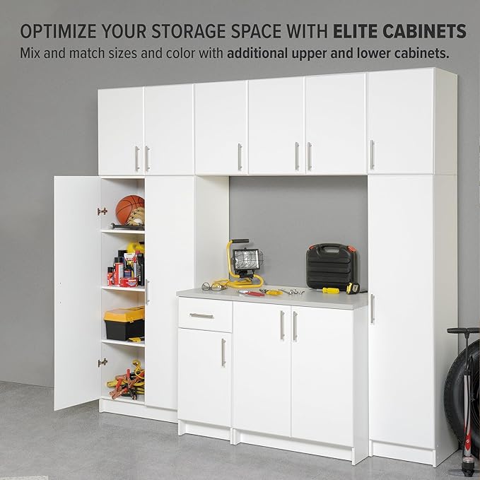 Prepac Elite 16" Wall Cabinet, White Storage Cabinet with 1 Adjustable Shelves, Storage for Pantry, Kitchen and Bathroom 16" D x 16" W x 24" H, WEW-1624
