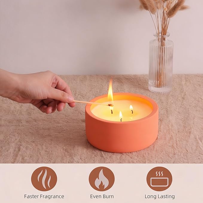 Viyffo 20oz Large Scented Candle – Pumpkin Spring Spice, 3 Wick Candles for Home Scented, Non Toxic Soy Candle for Women and Men, Orange Decorative Ceramic Jar, Luxury Home Décor & Warm Birthday Gift