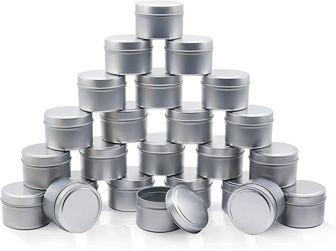 Silver Candle Tins 4oz with Lids, 24 Piece Candle Containers, Bulk Candle Jars for Candle Making - Silver