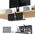 KEEGH 16'' Under Desk Cable Management Tray, No Drill Clamp/Screws Mount, Sturdy Metal Cable Tray for Place Power Strip, Cord Management Tray for Home Office, Gaming Desk, Standing Desk, 1 Pack, Black