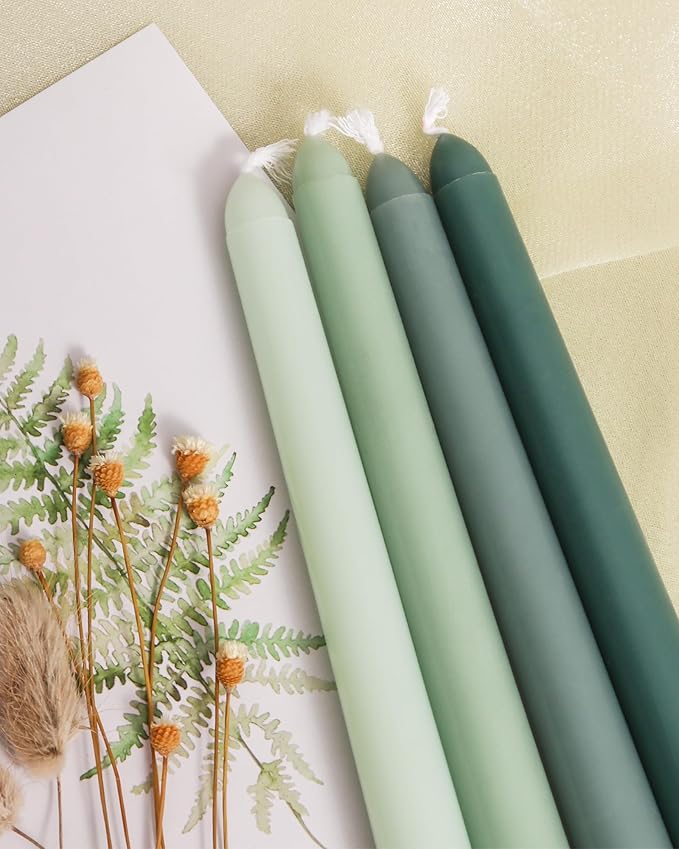 Viyffo Taper Candles, 12 Inch, 20 Pack, Green – Unscented, Smokeless Design, Up to 8-Hour Burn – Tall Candlesticks for Table Decor, Weddings & Dinners