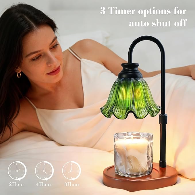 Candle Warmer Lamp with Timer: Birthday Gifts for Women, House Warming Gifts New Home Decor – Height Adjustable Candle Lamp for Mom, Anniversary - Walnut Solid Wood Base, with 2 Bulbs