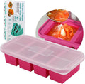 SHIKORI Silicone Freezer Tray With Lid, Silicone Freezer Food Molds, Large Ice Cube Tray, Silicone Freezer Container,Freeze & Store Soup, Sauce, Broth,Leftovers (Red-4 Cups)
