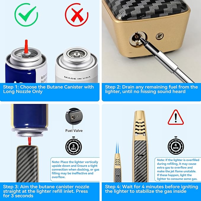 Torch Lighter, Butane Lighter, Adjustable Big Jet Flame Butane Torch, Windproof Refillable Gas Long Torch Lighter with Safety Lock for Candle Grill Camping BBQ Kitchen Soldering, Gas Not Included