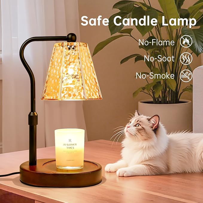 Candle Warmer lamp with Timer Dimmer,Electric Candle Warmer, Vintage Flower Lotus lamp,Compatible with Various Candles, Gifts for Mom Women,Candle Lamp for Bedroom Home Decor (Amber-Retro)