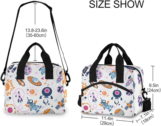 CBBYY Space Rocket Planets Star Astronaut Lunch Bags for Women Men, Reusable Insulated Lunch Box, Adjustable Shoulder Straps Tote Lunch Bag for Work Picnic School
