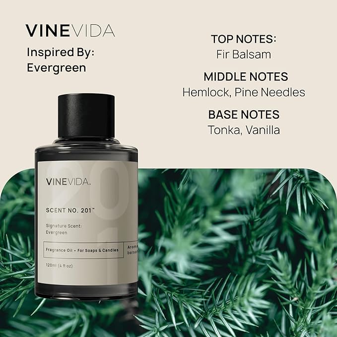 VINEVIDA [4 oz] Scent Evergreen; Fragrance Oil for Candle Making and Soap Making - Winter & Holiday Oils