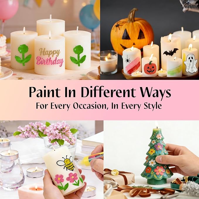 3D Candle Wax Pen Set, 12 Colors with Glitter & Neon, Vibrant Wax Paint for DIY Candle Decorating, Painting & Crafting Kit, Birthday, Holiday, Wedding & Party Crafts (30ml/1oz)