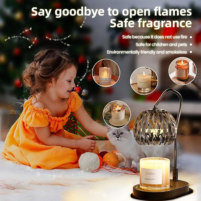 Candle Warmer Lamp with Timer & 4-Level Dimmer, Electric Wax Warmer for Jar Candles, Black Home Decor with 2 Bulbs, Gift for Women, Men, Housewarming