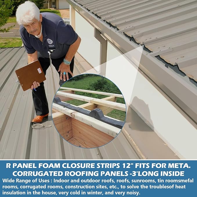 20Pcs 12 Inch Inside R Panel Foam Closure Strips Replacement for Metal Corrugated Roofing Panels -3' Long Classic Rib Profile (Inside)