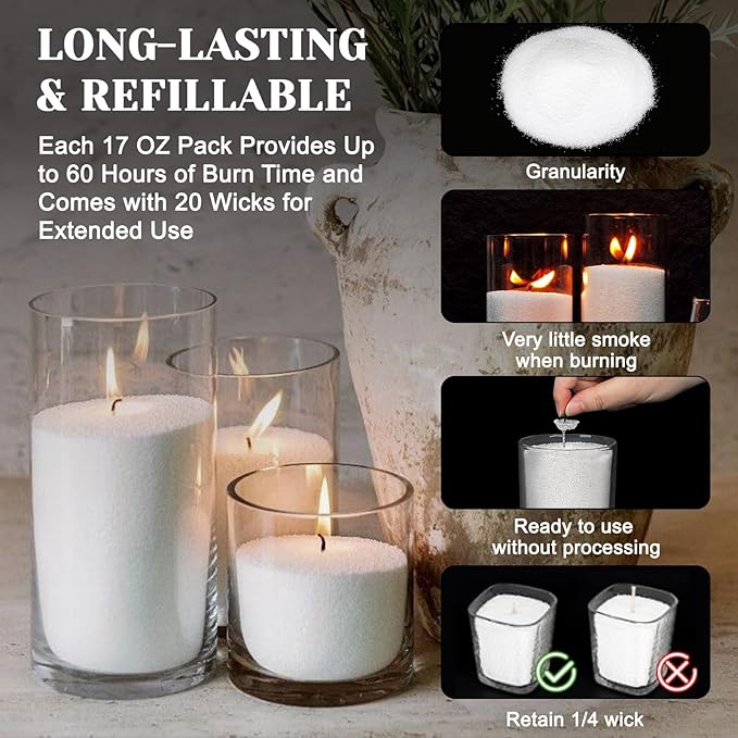 Candle Sand with Wicks, 1.1LB Pearled Candle, DIY Bead Powder Sand Wax Making kit Included 20 Pcs Wicks, Refillable, Non Toxic for Handmade, Wedding and Party Decorations (Vanilla Pear Coconut)