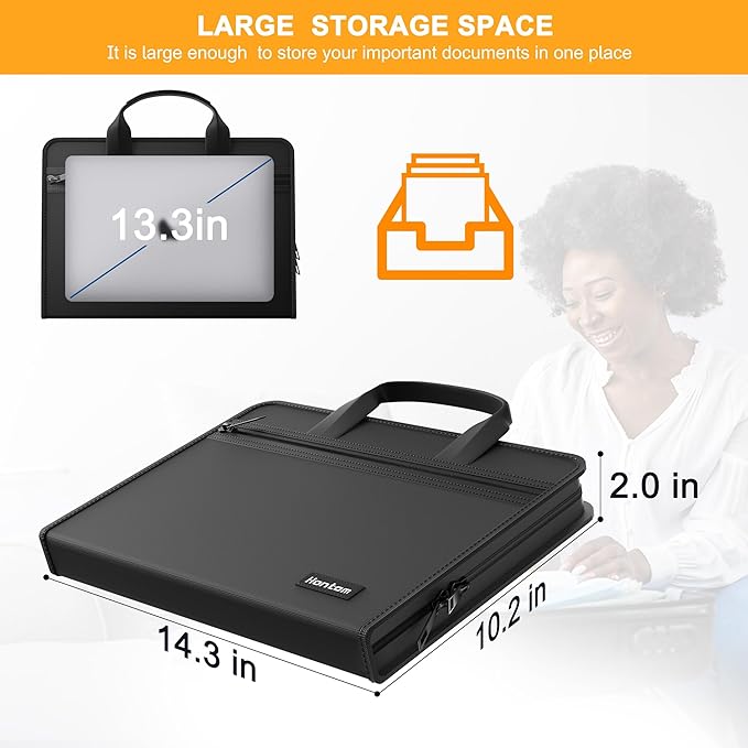 Hontom Accordion File Organizer,5200℉ Fireproof Document Organizer with 13 Pockets,Portable Travel Home Safe Storage File Folder Binder with Zipper for Letter Important Document,Paper,Receipt