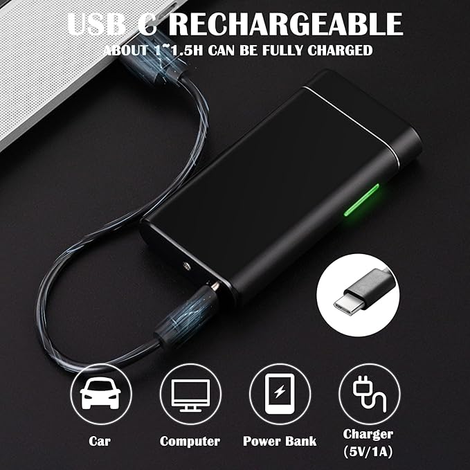 Electric Lighter Rechargeable USB C Plasma Arc Lighter Big Flame Electronic Lighters Metal Windproof Unique Pocket Lighters Box for Holiday, Friends, Family (Ice Black)