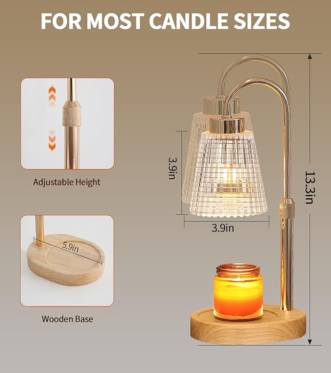 MEIXISUE Gold Candle Warmer Lamp with Timer and Dimmer,Fragrance Electric Wax Melt Warmer with 2 Bulbs,Scented Jar Lamp,Mother's Day/Birthday/Christmas Gifts for Mom/Wife,Home Decor,Adjustable Height