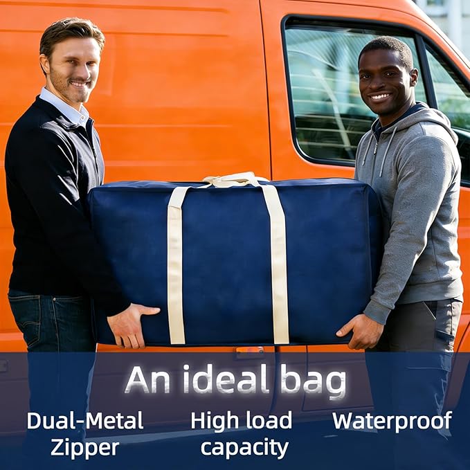 6 Pack Moving Bags, Blue Storage Bags, Packing Bags with 2 Metal Zippers & Carrying Handles, 22.46 U.S. Gal Large Storage Bags for Clothes, Dorm Room Essentials, Moving Box Alternative