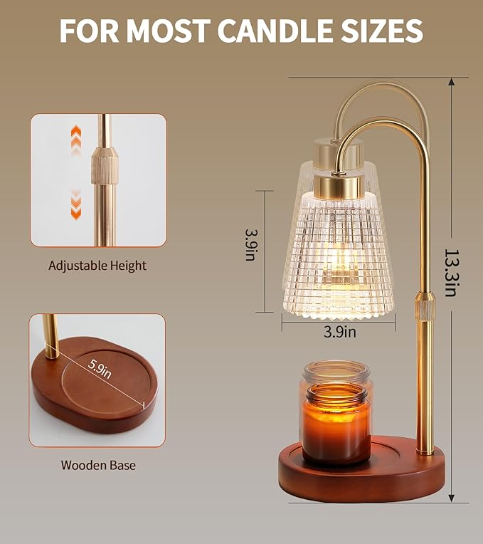 Antique Brass Candle Warmer Lamp WithTimer and Dimmer,Fragrance Electric Wax Melt Warmer with 2 Bulbs,Scented Jar Lamp,Mother's Day/Birthday/Christmas Gifts for Mom/Wife,Home Decor,Adjustable Height