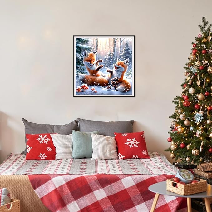SENQAO Fox Diamond Art Kits for Adult, Christmas Diamond Painting Kits for Beginners, DIY Full Drill Winter Holdiay Rhinestone Diamond Dots Gem Painting Art Craft Home Decor 12 x12 Inch