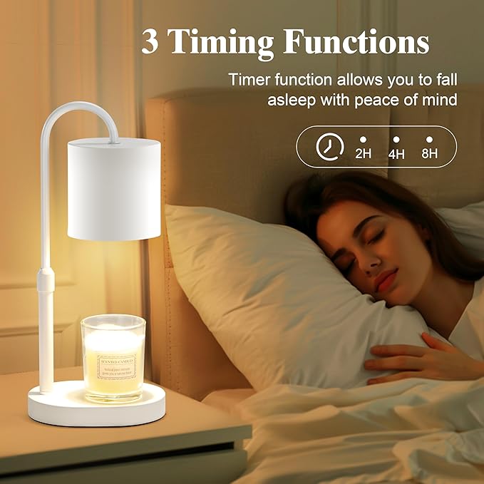Dreamholder Electric Candle Warmer Lamp with Timer & Dimmer, Adjustable Height Wax Melt Warmer for Jar Candles, Wood Base Candle Melter, Floral Home Decor Gifts for Women, Mom, White