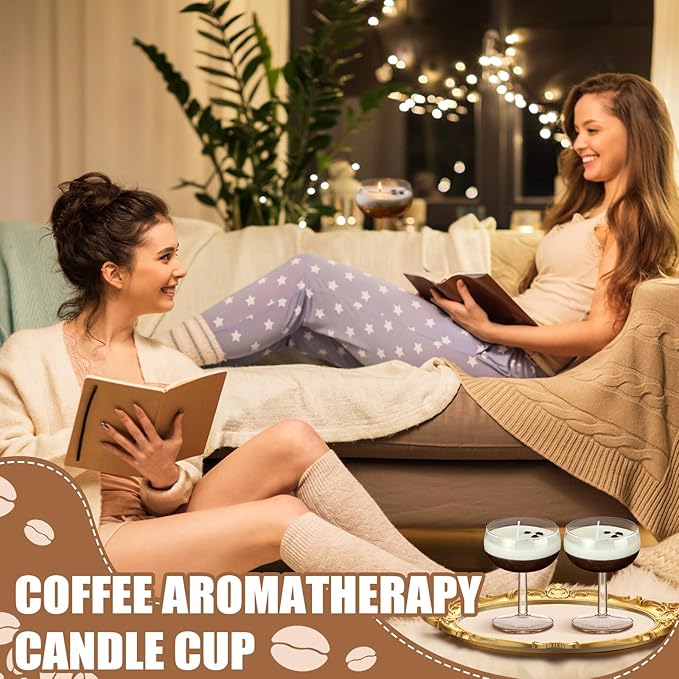 2 Set DIY Espresso Martini Candle Making Gifts Supplies Kit Candle Making Kit for Adults Women Martini Glasses Birthday Party Gifts Coffee Lovers Scented Aesthetic Home Decoration No Candles (Rounded)