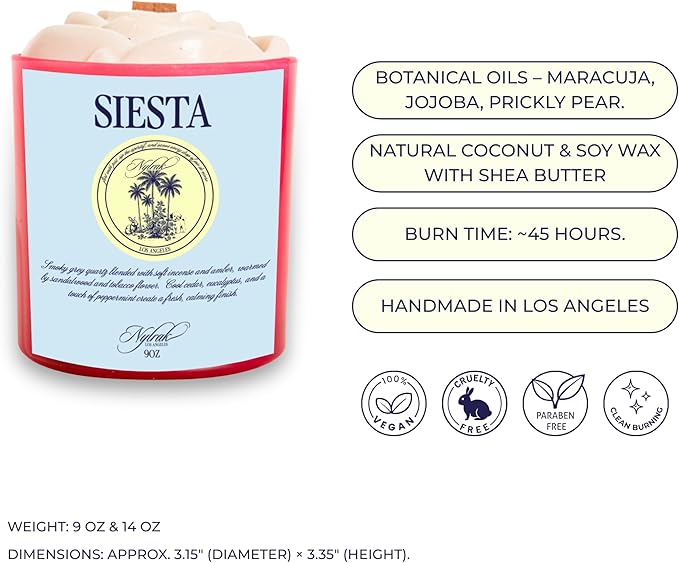 Body Oil Massage Candle | Melts into Skin Softening Warm Massage Oil - Natural Wood Wick - Soy & Coconut Wax – Sandalwood & Amber with Eucalyptus Notes – Self Care Gift (Siesta 14oz)