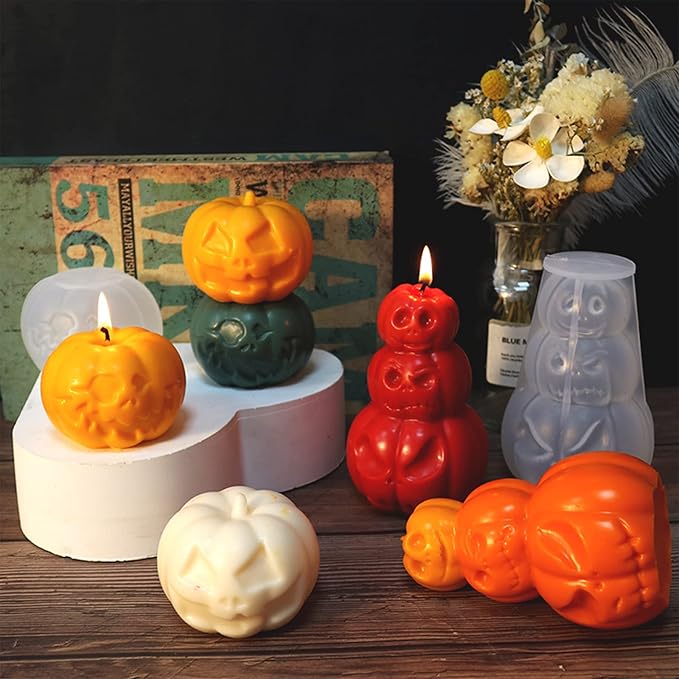 2 Pcs Pumpkin Candle Mold Halloween Resin Casting Silicone Mold for DIY Aromatherapy Candles Wax Plaster Polymer Clay Decoration