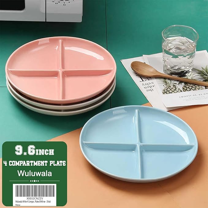Red Divided Plates Portion Control Plates for Adults Dinner Tray, Snack Fruit Plate Toddler Plate Kids Snacks Tray BPA Free - 1 Pack