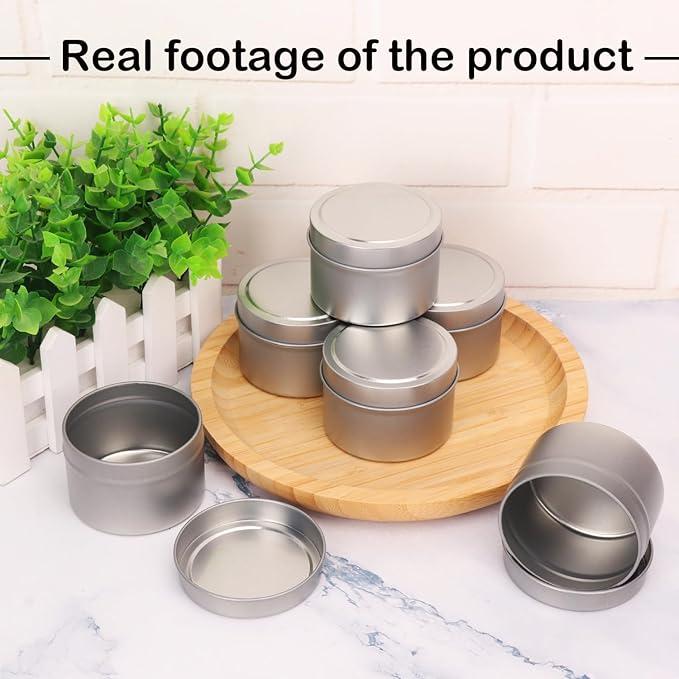 72 Pack 4 oz Sliver Metal Candle Tins with Lids, Round Bulk Metal Candle Jar, Matte Finish, Round 4 oz Candle Tins for DIY Candle Making and Storage