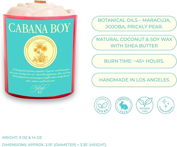 Body Oil Massage Candle | Melts into Skin Softening Warm Massage Oil - Natural Wood Wick - Soy & Coconut Wax – Citrus & Bergamot with Floral Scents - Self Care Gift (Cabana Boy 14oz)