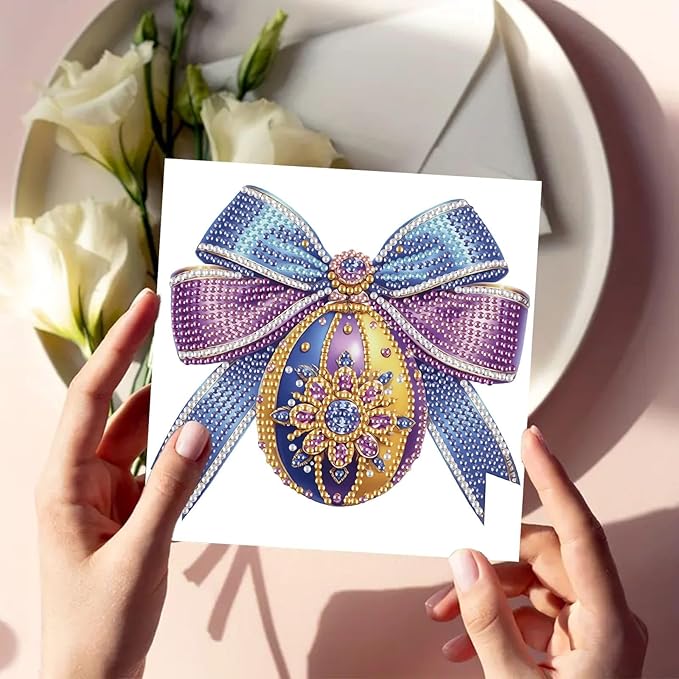 DoxQcs 5D Diamond Art Painting Greeting Cards Kit, DIY Cards for Blessings Congratulations Gifts, Greeting Card Set for Birthday Thanksgiving Day Christmas Halloween-Easter Egg