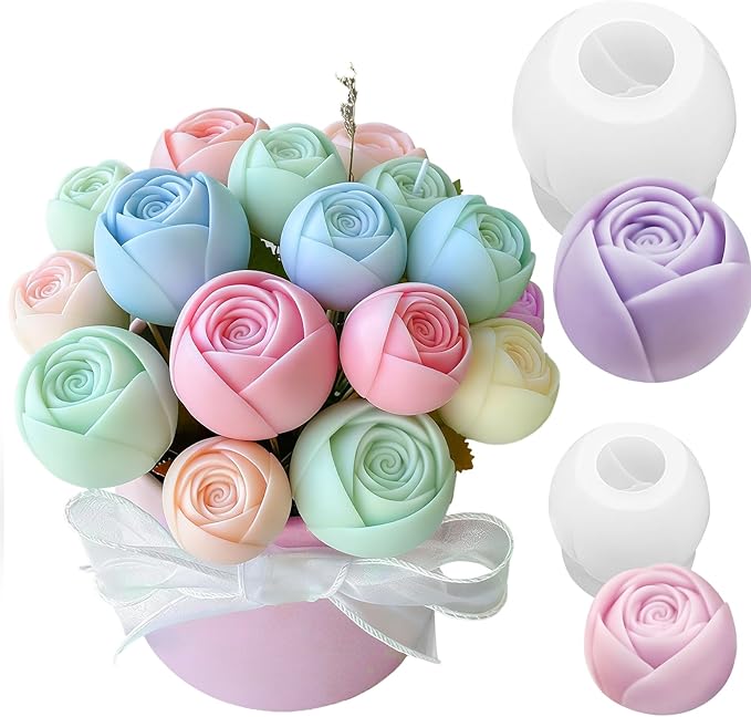2Pcs Rose Candle Mold, 3D Budding Rose Silicone Molds for Candle Making, Handmade Roses Flower Soap, Epoxy Resin Casting, Wedding Party Valentine’s Day Mothers Day Gifts