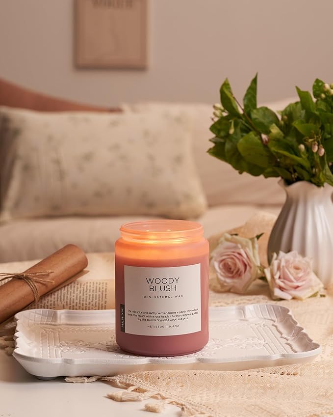 M&SENSE Large Rose Oud Soy Candles, 19.4oz Natural Soy Wax, 110-Hour Long Lasting Slow Burning, Scented Candles Non Toxic, Romantic Floral Smelling for Mom, Aromatherapy Gifts for Relaxing Spa