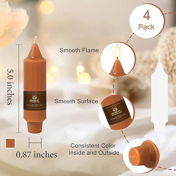 5 Inch Pumpkin Taper Candles Hand Poured Unscented Smokeless Short Chunky Tapered Candles for Cozy Living Room Hygge Farmhouse Kitchen Mantel Display