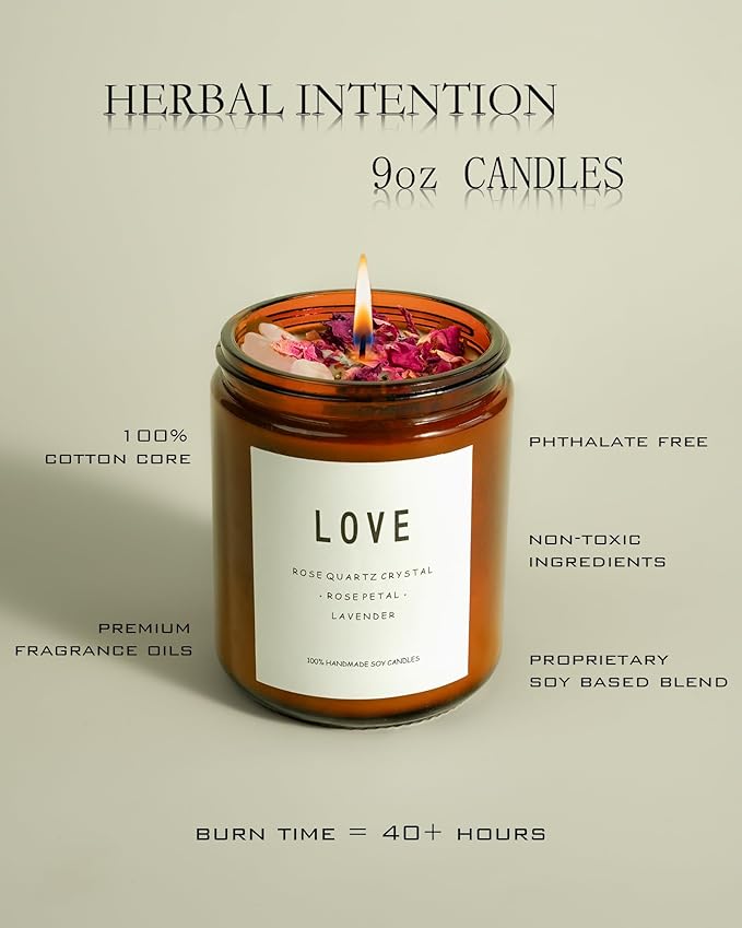 Love Spell Candles, Ritual, Soy Wax Crystal, Manifesting, Garnet, Rose Quartz, Pink Crystal Candles.(Love)