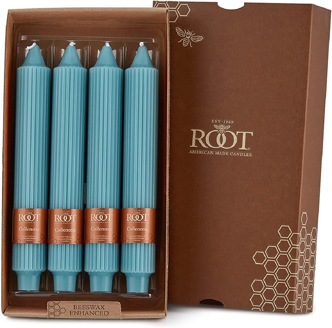 Root Candles 4-Count Unscented Dinner Candles Dripless Beeswax Enhanced Grecian Collenette Boxed Candle Set, 9-Inch, Skye