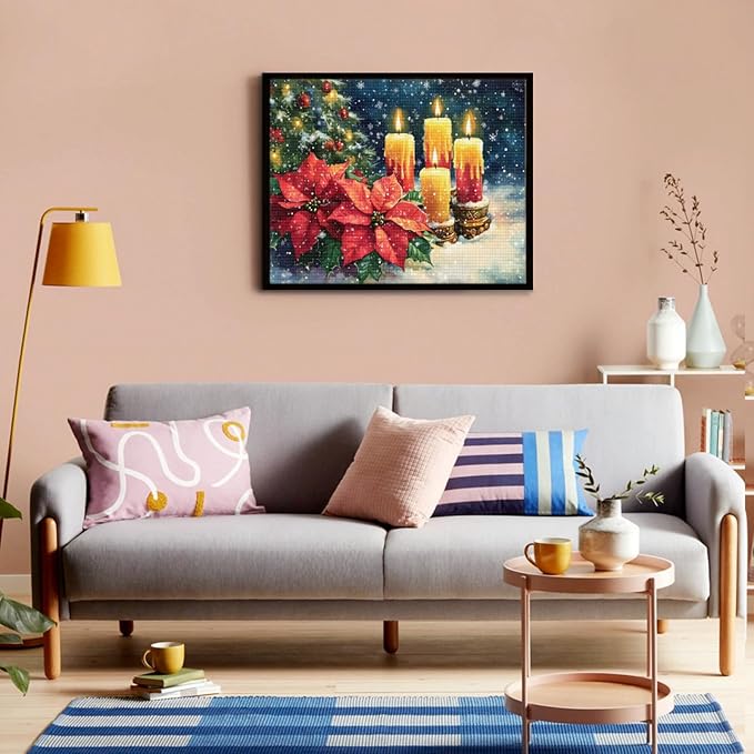 IMLQJES 5D Diamond Painting Kit for Adults - Candle Flower in Snow - DIY Christmas Diamond Square Diamond Art Kit - Winter Art for Home Wall Decor 8x10 Inch