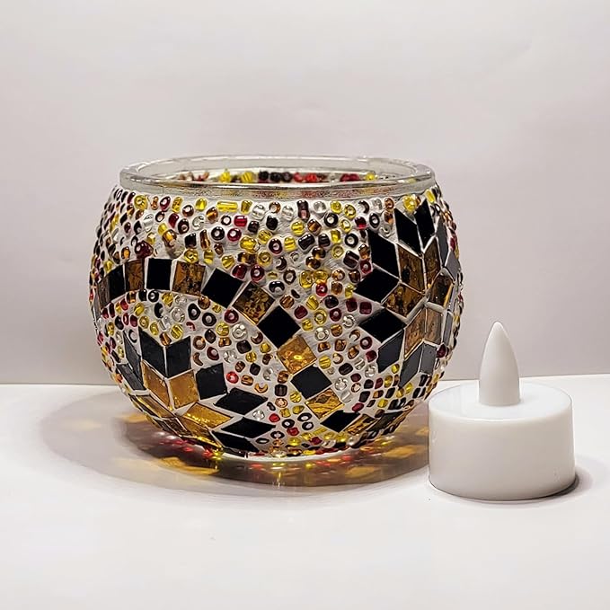 wpdash Turkish Mosaic DIY Craft Kit Colorful Round Glass Candle Holder Fireplace Ornament Coffee Shop Atmosphere Light Student Handmade Craft Creative Gift