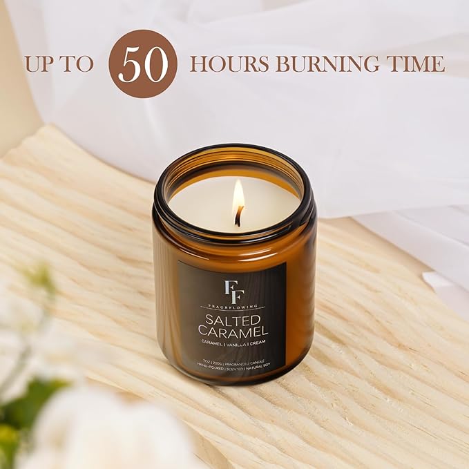 Salted Caramel Scented Candle for Home Soy Wax Candle, Aromatherapy Candle Gift for Women Men, 7oz