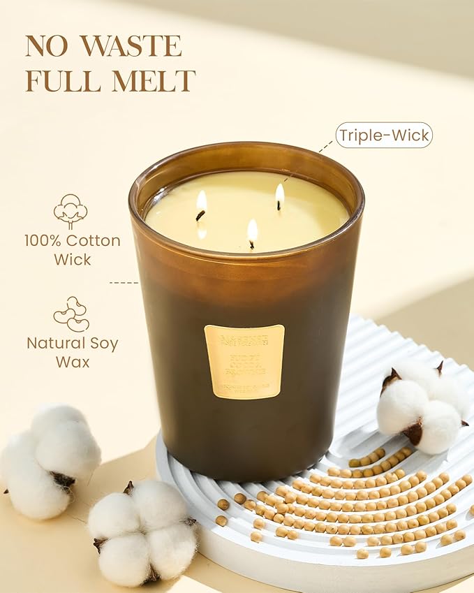 M&SENSE Fudgy Cocoa Brownie Soy Large Candles, 3-Wick 35oz 150H Long Lasting, Aromatherapy Candle for Bedroom Cozy New Year Gifts