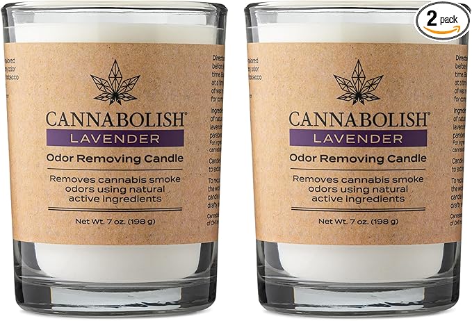 Cannabolish Lavender Smoke Odor Eliminating Candle, 7 oz, Natural Ingredients (Pack of 2)