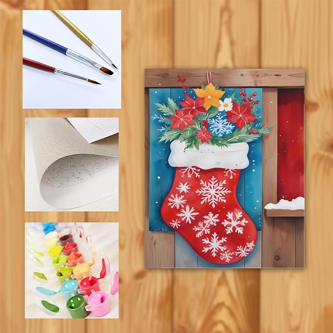 QZOTRXI Winter Paint by Number for Adults,Christmas Paint by Numbers for Beginner Drawing with Christmas Socks Paint Canvas Oil Painting Christmas for Home Decor UNFRAMED 20x16 inch