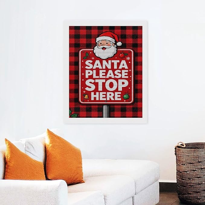 AIVKIEJK Diamond Painting Kits for Adults - Holly & Stars, Santa Please Stop Here Painting DIY 5D Full Drill Diamond Dots Paintings with Diamonds Gem Art and Crafts Home Decor 16"x20"