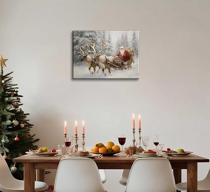 Paint by Number Kit for Adults & Kids, Christmas Santa Reindeer Sleigh 16x20 Inch, DIY Acrylic Painting Kit with Brushes & Paints, Holiday Art Craft for Home Decor Framed